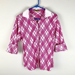 Alex Marie Size 12 Pink White Striped Button Up Wrinkle Free Shirt EUC
